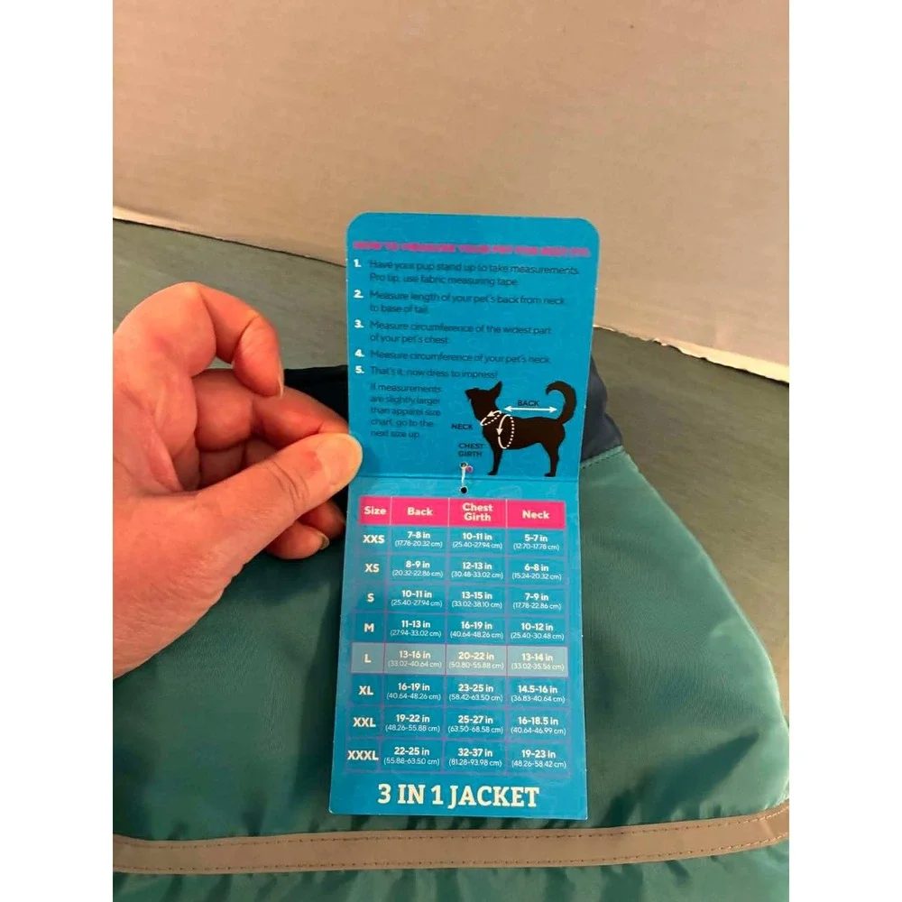 Play On 3 in 1 Jacket Pet Large‎ Teal Excellent Fleece Lined Reflective Coat
